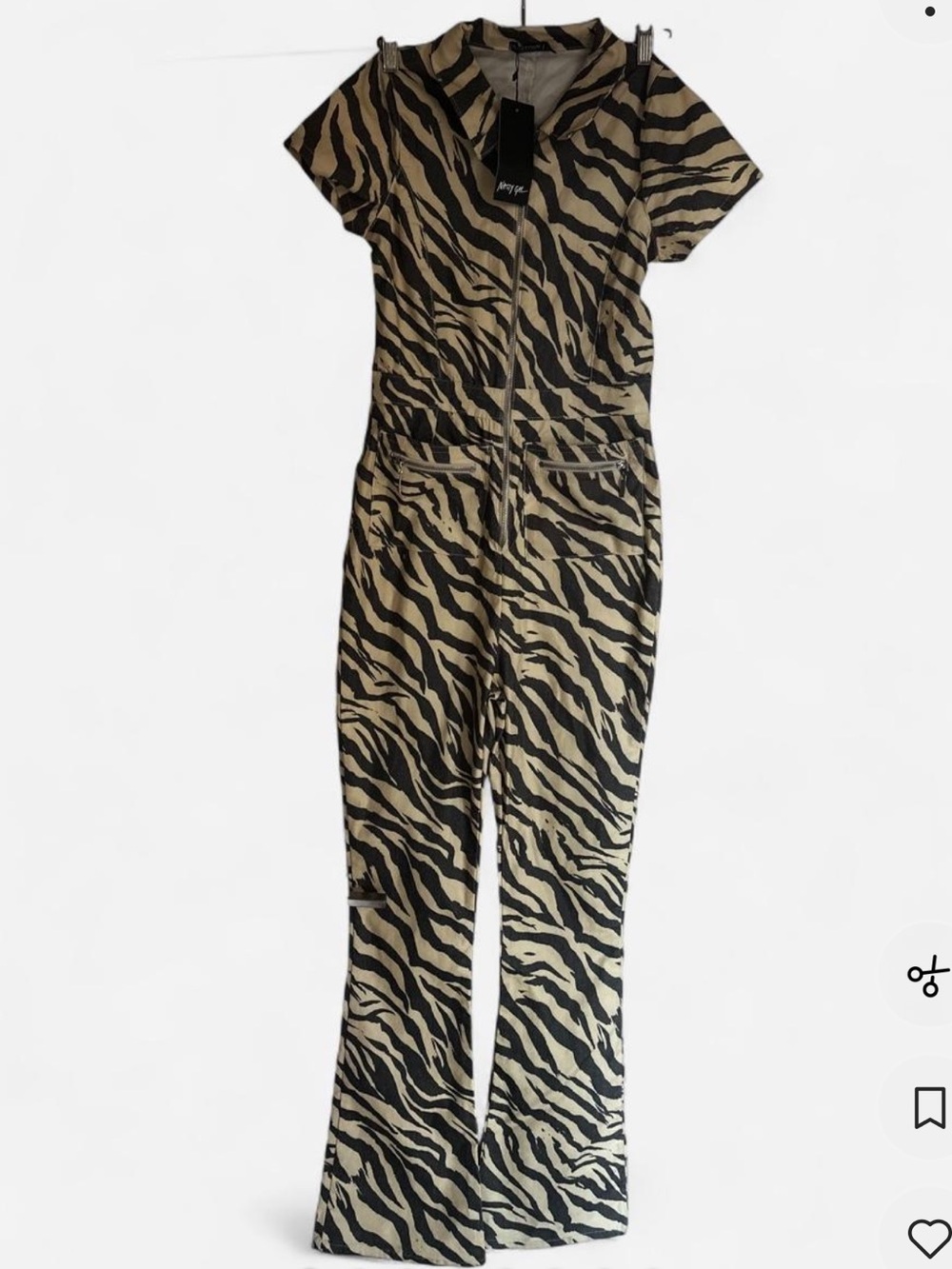 Nasty Gal Zebra-Striped Short Sleeve Jumpsuit - Black & Beige